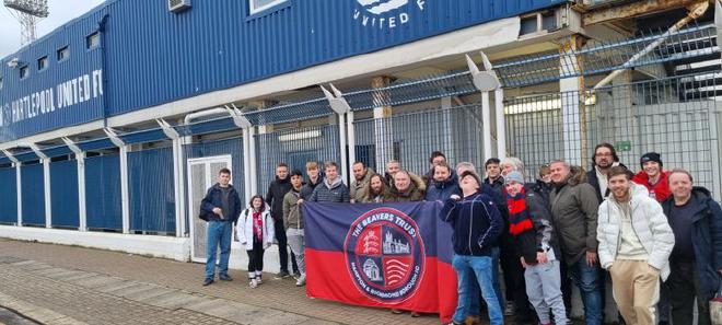 Fans from the coach arrive at Hartlepool